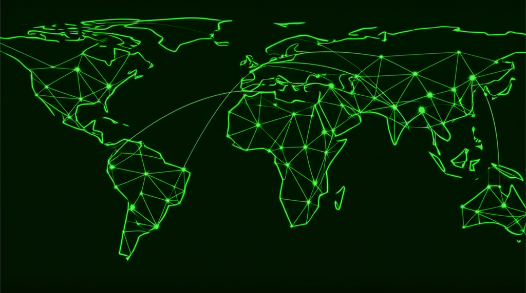 Global network visualization representing Alham Webtech's worldwide reach