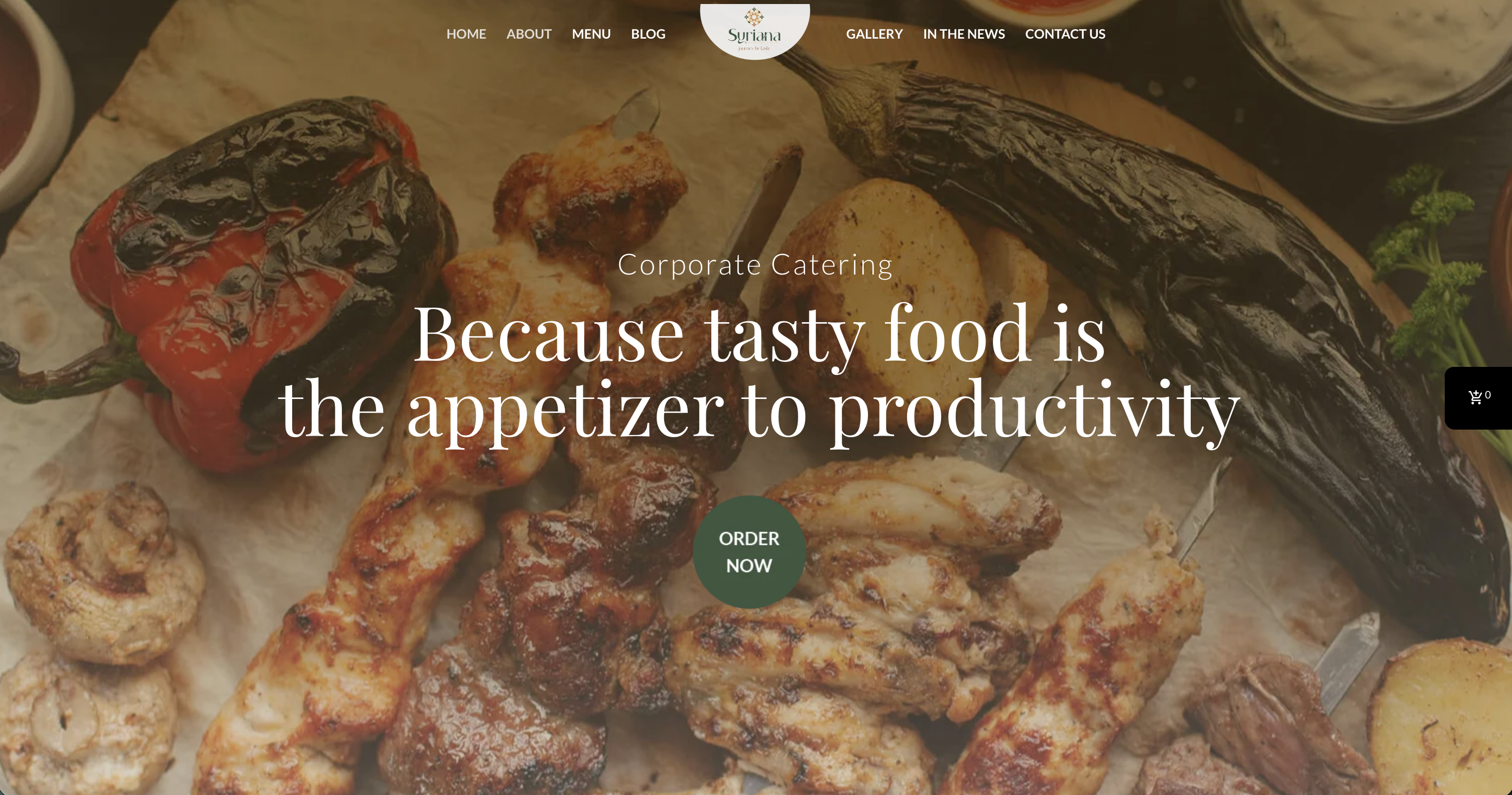 Syriana Catering website homepage showing daily meals and online ordering system